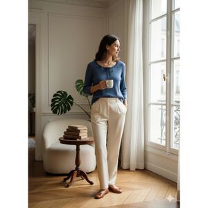 Lauren Ralph Lauren Blue Waffle Knit y2k 100% Cotton blouse L Lace Trim coquette